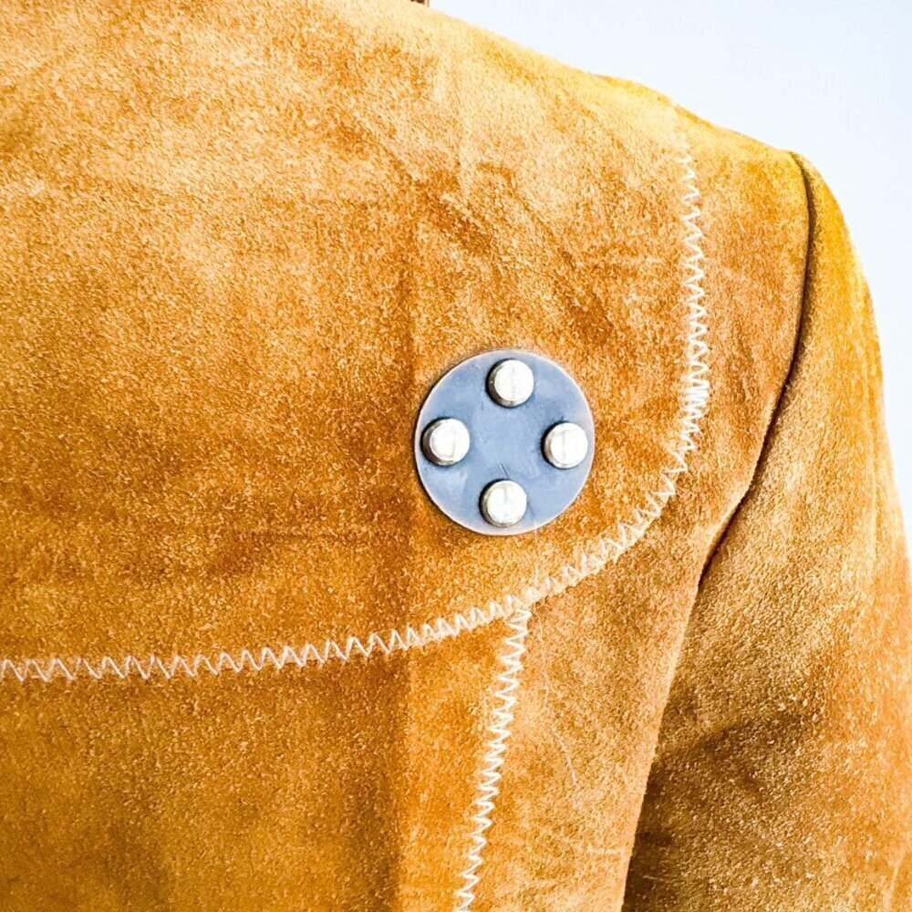 Vintage Cardinale 70s Brown Suede Unique Hardware A line Jacket XS - Picture 6 of 8